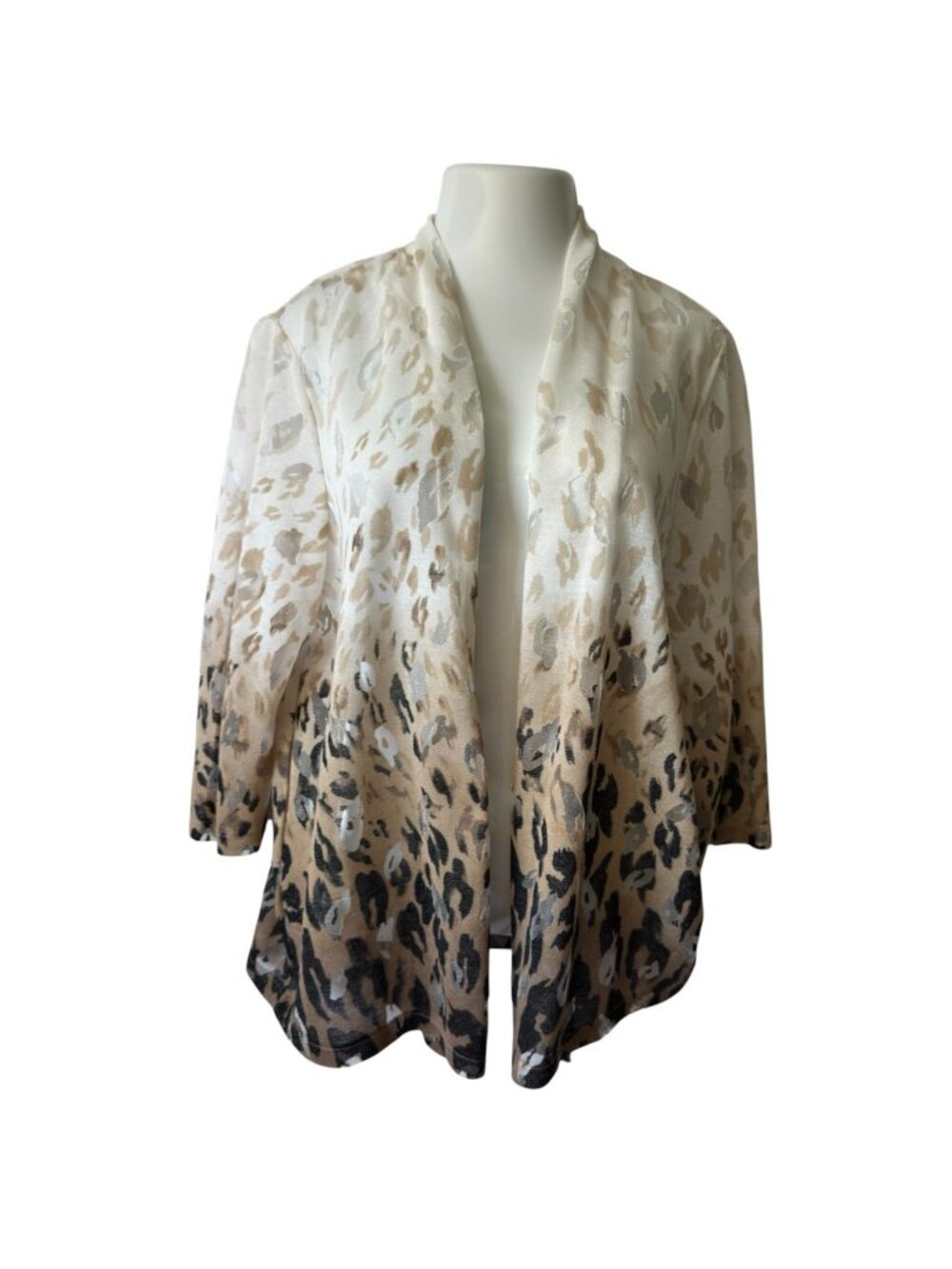 Alfred Dunner Womens 1X Sheer Cardigan Open Ombre Animal Print Neutrals 3/4 Slee - Picture 4 of 16
